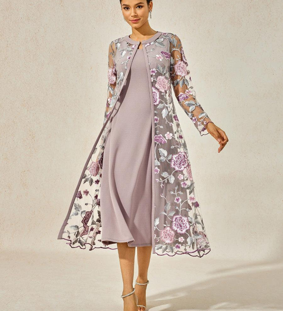Mesh Lace Embroidered Floral Dress Set