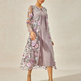 Mesh Lace Embroidered Floral Dress Set