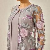 Mesh Lace Embroidered Floral Dress Set