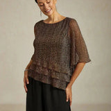 Metallic Pleated Chiffon Asymmetrical Layered Blouse