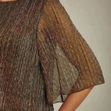 Metallic Pleated Chiffon Asymmetrical Layered Blouse