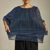 Metallic Pleated Chiffon Asymmetrical Layered Blouse