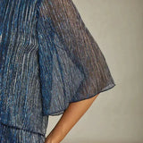 Metallic Pleated Chiffon Asymmetrical Layered Blouse
