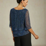 Metallic Pleated Chiffon Asymmetrical Layered Blouse