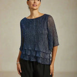 Metallic Pleated Chiffon Asymmetrical Layered Blouse