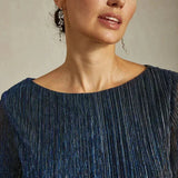 Metallic Pleated Chiffon Asymmetrical Layered Blouse
