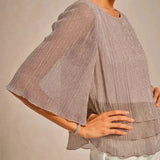 Metallic Pleated Chiffon Asymmetrical Layered Blouse