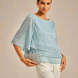 Metallic Pleated Chiffon Asymmetrical Layered Blouse