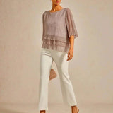 Metallic Pleated Chiffon Asymmetrical Layered Blouse
