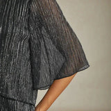 Metallic Pleated Chiffon Asymmetrical Layered Blouse