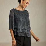 Metallic Pleated Chiffon Asymmetrical Layered Blouse