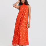 Orange Foil Halter Midaxi Dress