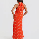 Orange Foil Halter Midaxi Dress