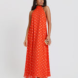 Orange Foil Halter Midaxi Dress