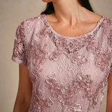 Rosette Lace A-Line Gown with Sequin Embellishment