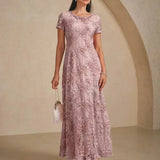 Rosette Lace A-Line Gown with Sequin Embellishment