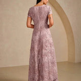 Rosette Lace A-Line Gown with Sequin Embellishment