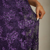 Rosette Lace A-Line Gown with Sequin Embellishment
