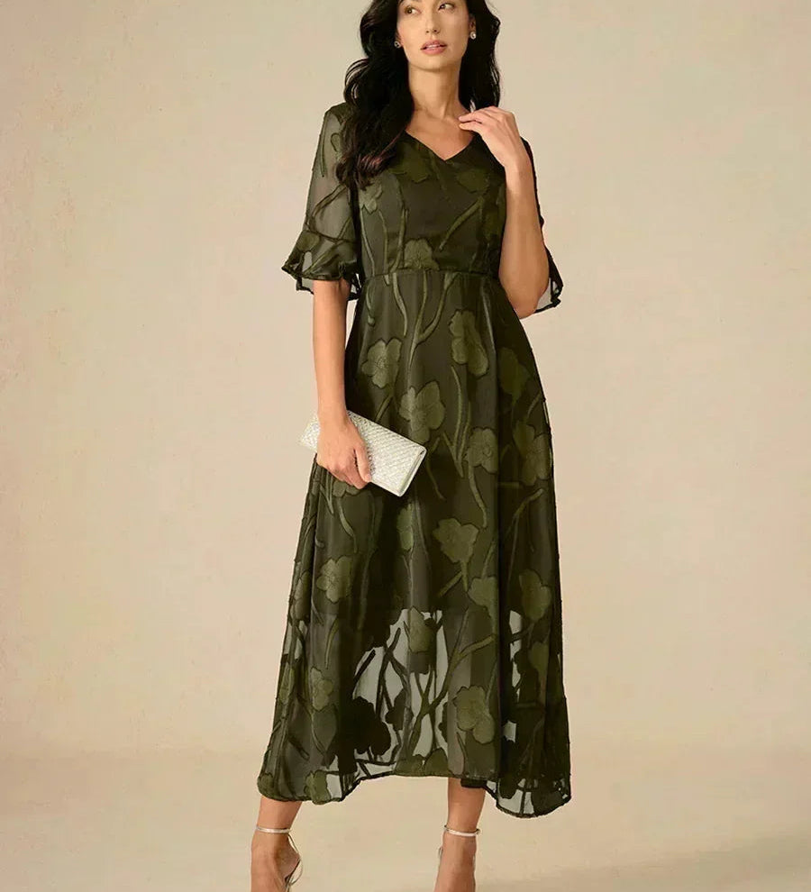 Ruffle Flutter Lace Maxi Dress