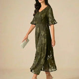 Ruffle Flutter Lace Maxi Dress