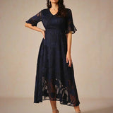 Ruffle Flutter Lace Maxi Dress