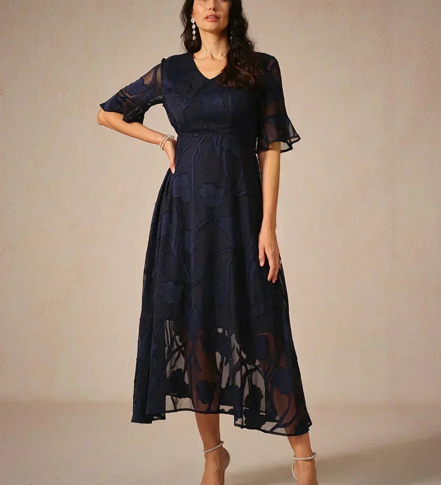 Ruffle Flutter Lace Maxi Dress