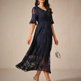 Ruffle Flutter Lace Maxi Dress