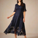 Ruffle Flutter Lace Maxi Dress