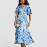 Blue Floral Midi Dress