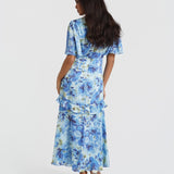 Blue Floral Midi Dress