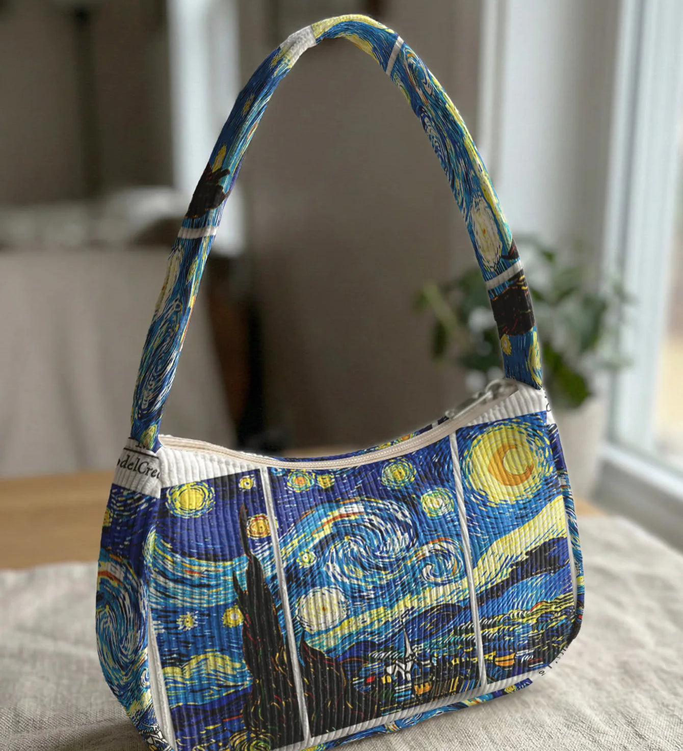 Trendy The Starry Night Print Shoulder Bag, Corduroy Underarm Bag for Daily Casual Use