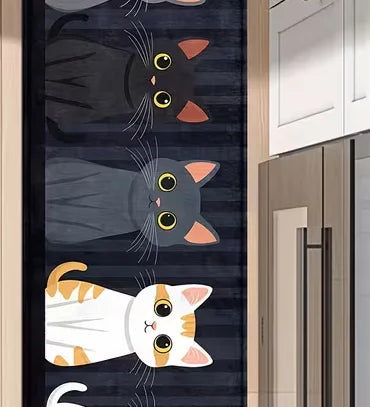 Cat Stripe Cartoon Kitchen Mats Non-Slip Runner Rugs with Playful Cat for Home, Bathroom, and Laundry Room Decor, Bathroom Decor