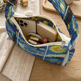 Trendy The Starry Night Print Shoulder Bag, Corduroy Underarm Bag for Daily Casual Use