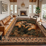 Green Retro Tiger Carpet Traditional Floral Short Velvet Living Room Big Size Rug Soft Non-slip Washable Bedroom Patio Floor Mat