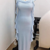 Sensational Dress Backless Spaghetti Strap Dress Monochrome Adjustable Sash Dress Lightweight Summery Bohemian Dresses