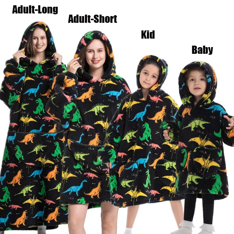 Winter Extra Long Hoodies for Women Homewear Adult Cartoon Sweatshirt Big Pocket Pullover Soft Cosy Wearable Oversized Blankets