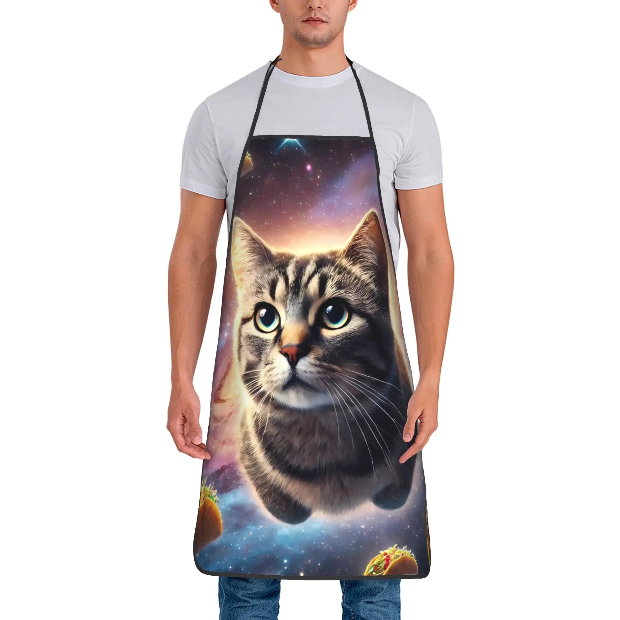Gangsta Chef Cat Cooking Chicken Leg Apron  Barbecue Manicure Kitchen Accessories Cute Household Aprons without Pocket