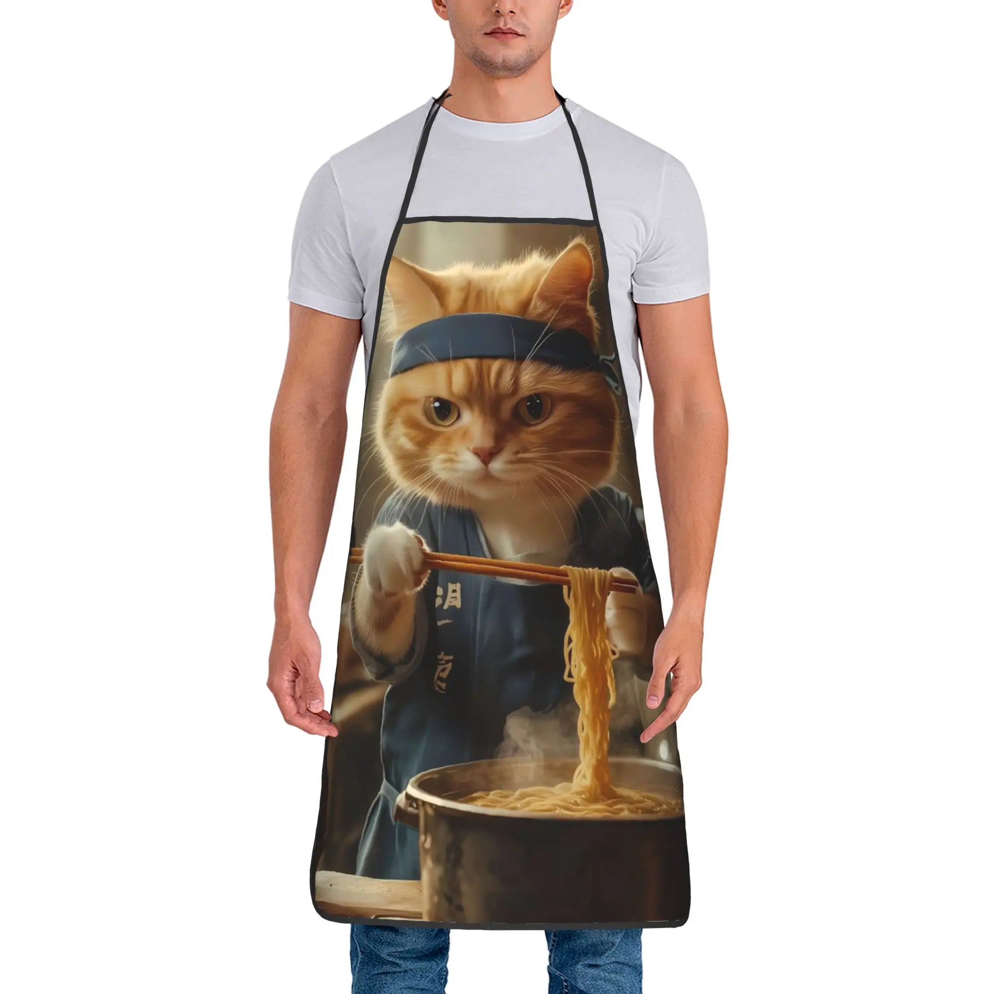 Gangsta Chef Cat Cooking Chicken Leg Apron  Barbecue Manicure Kitchen Accessories Cute Household Aprons without Pocket