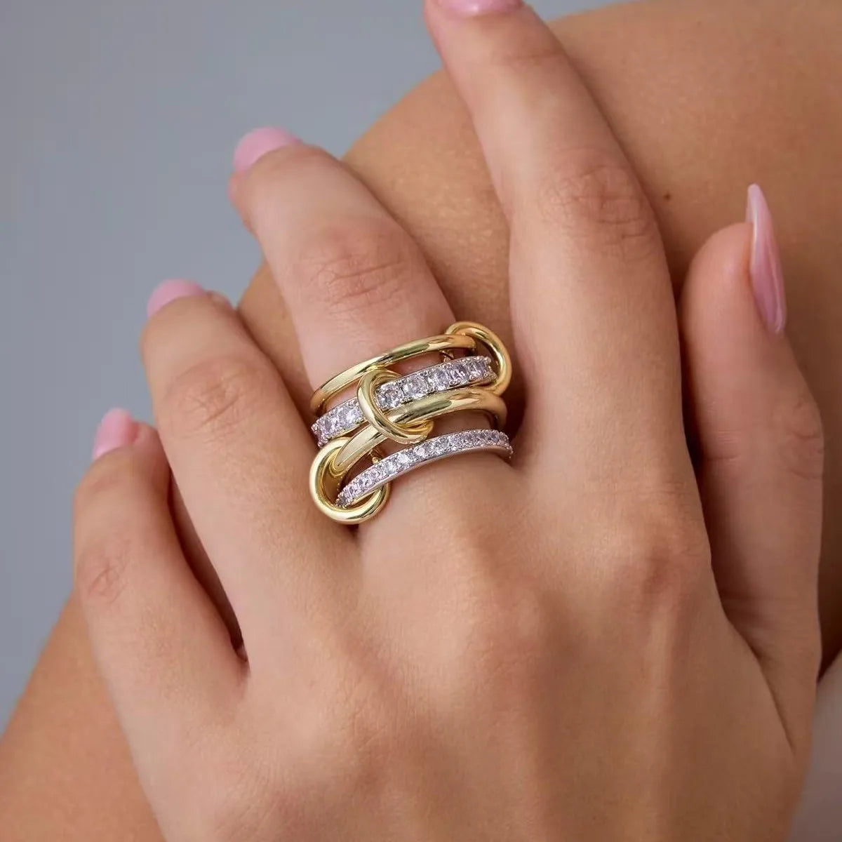 Stacking ring set styled on the finger