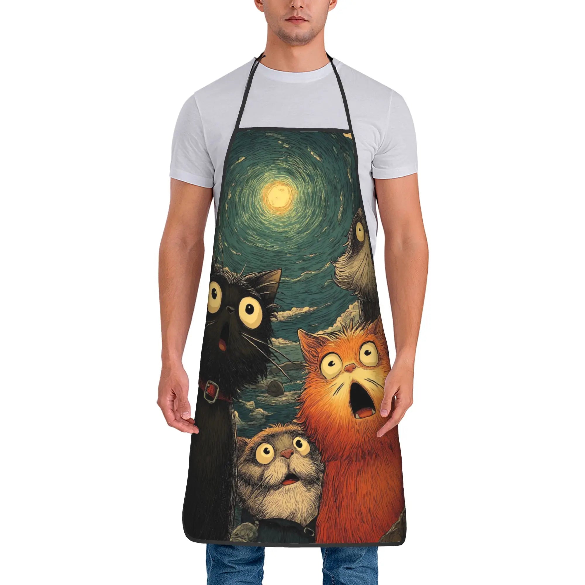 Gangsta Chef Cat Cooking Chicken Leg Apron  Barbecue Manicure Kitchen Accessories Cute Household Aprons without Pocket