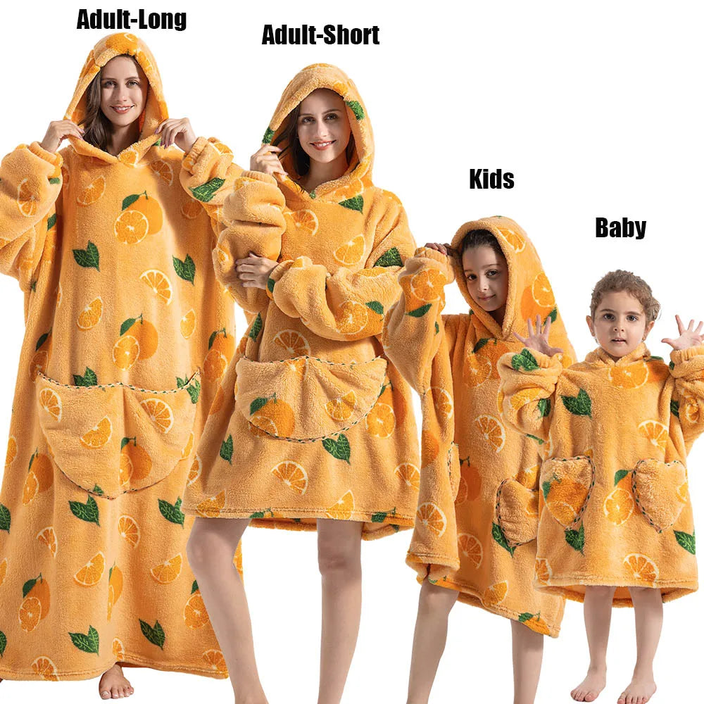 Winter Extra Long Hoodies for Women Homewear Adult Cartoon Sweatshirt Big Pocket Pullover Soft Cosy Wearable Oversized Blankets