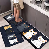 Cat Stripe Cartoon Kitchen Mats Non-Slip Runner Rugs with Playful Cat for Home, Bathroom, and Laundry Room Decor, Bathroom Decor