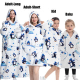Winter Extra Long Hoodies for Women Homewear Adult Cartoon Sweatshirt Big Pocket Pullover Soft Cosy Wearable Oversized Blankets