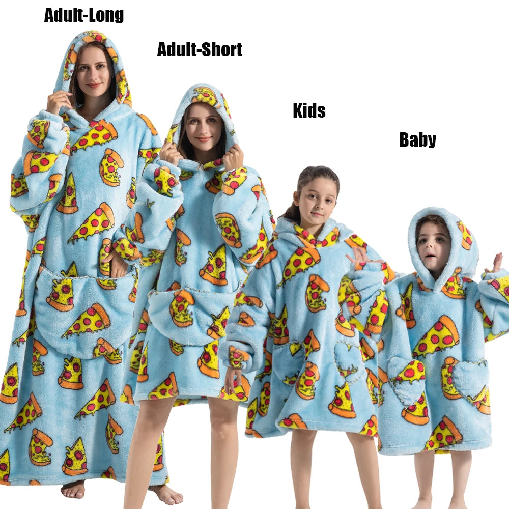 Winter Extra Long Hoodies for Women Homewear Adult Cartoon Sweatshirt Big Pocket Pullover Soft Cosy Wearable Oversized Blankets