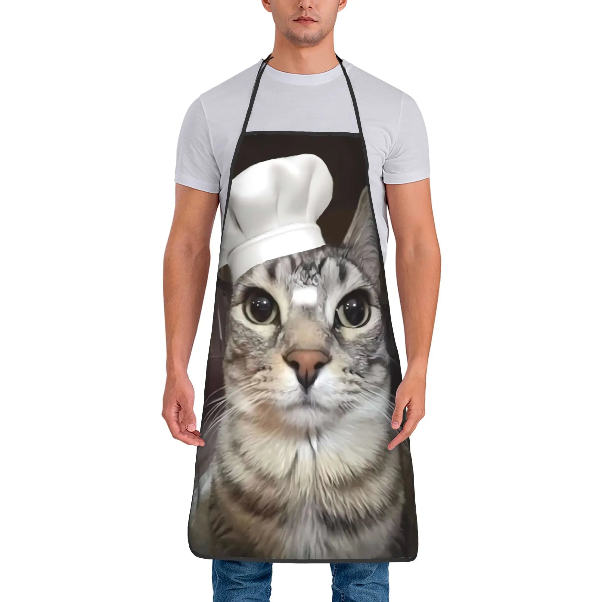 Gangsta Chef Cat Cooking Chicken Leg Apron  Barbecue Manicure Kitchen Accessories Cute Household Aprons without Pocket