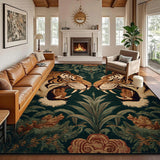 Green Retro Tiger Carpet Traditional Floral Short Velvet Living Room Big Size Rug Soft Non-slip Washable Bedroom Patio Floor Mat