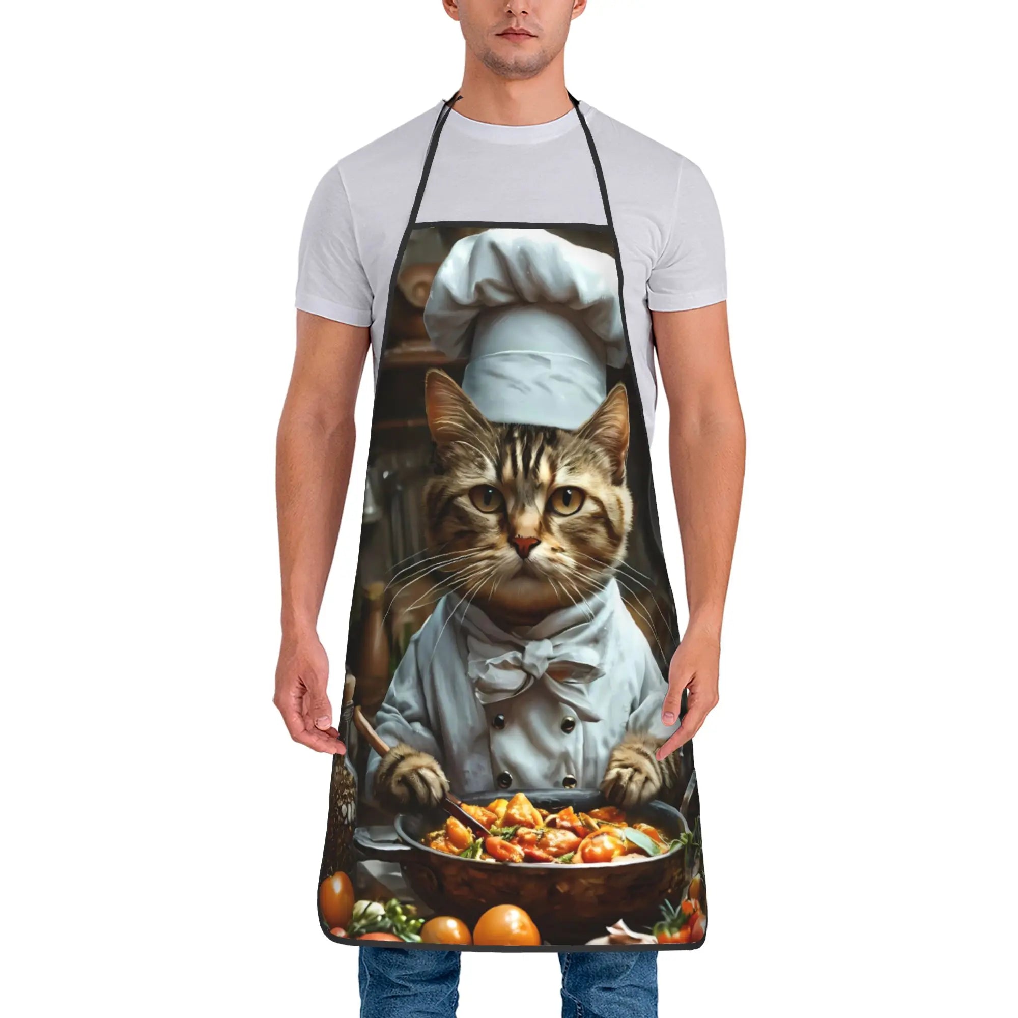 Gangsta Chef Cat Cooking Chicken Leg Apron  Barbecue Manicure Kitchen Accessories Cute Household Aprons without Pocket