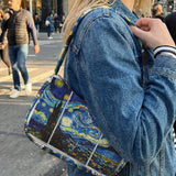 Trendy The Starry Night Print Shoulder Bag, Corduroy Underarm Bag for Daily Casual Use