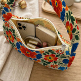Trendy Mexican Folk Floral Print Shoulder Bag, Corduroy Underarm Bag for Daily Casual Use