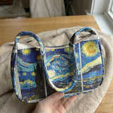 Trendy The Starry Night Print Shoulder Bag, Corduroy Underarm Bag for Daily Casual Use